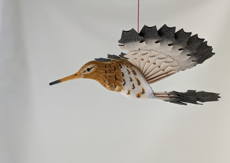 Hand Carved Godwit Bird Wood Carving Fan Bird Mobile Folk Etsy
