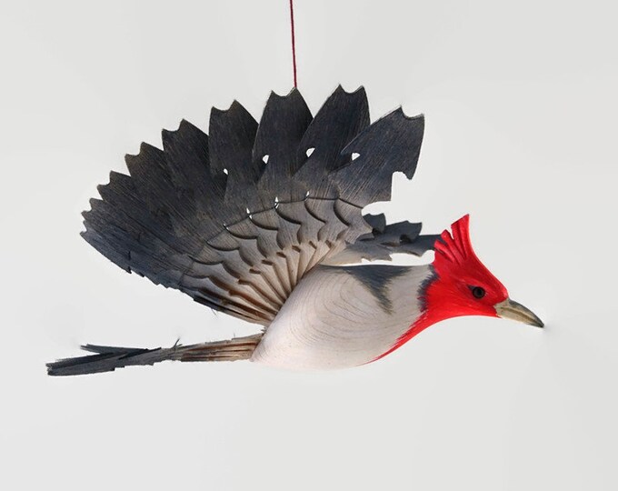 Cardinal Wood Carving, Hand Carved Bird, Hanging Bird Decor, Fan Bird