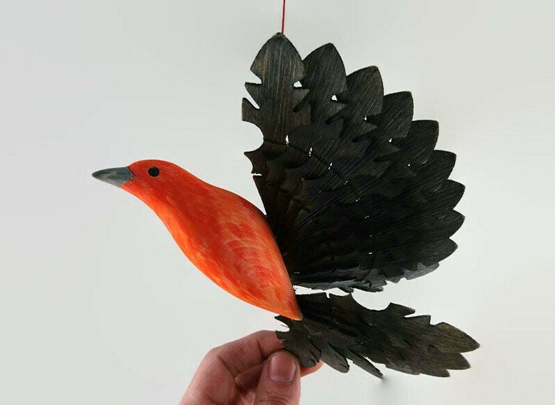 Scarlet Tanager Bird Wood Carving Hand Carved Bird Fan Bird Etsy