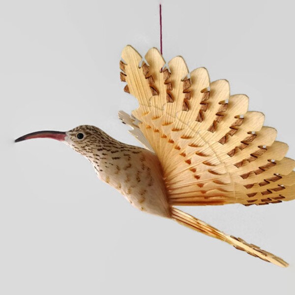 Hand Carved Bird, Shore Bird Mobile, Fan Bird Carving, Long Billed Curlew, Wood Anniversary Art, Lake House Décor, Flying Bird Hobby Craft