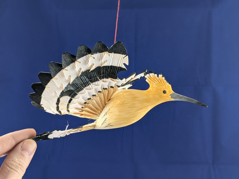 Bird Mobile Wood Carving Hand Carved Hoopoe Fan Bird Hanging Etsy