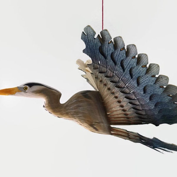 Great Blue Heron Bird Mobile Fan Carving, Hand Carved Woodwork, Wooden Bird Artwork, Lake House Décor, Ceiling Bird, Shorebird, Wading Bird