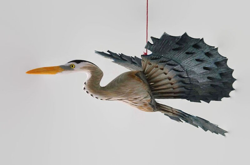 Große blaue Reiher Vogel Mobile Fan Schnitzerei von Hand | Etsy