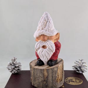 Hand-Carved Gnome Figurine Wood Carving, Scandinavian Christmas Gnome Nordic Holiday Decor, Wooden Santa Figurine, Winter Gnome Ornament