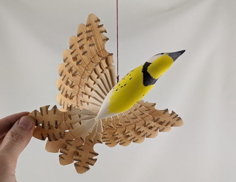 Hand Carved Meadowlark Wood Bird Carving Fan Bird Mobile Etsy