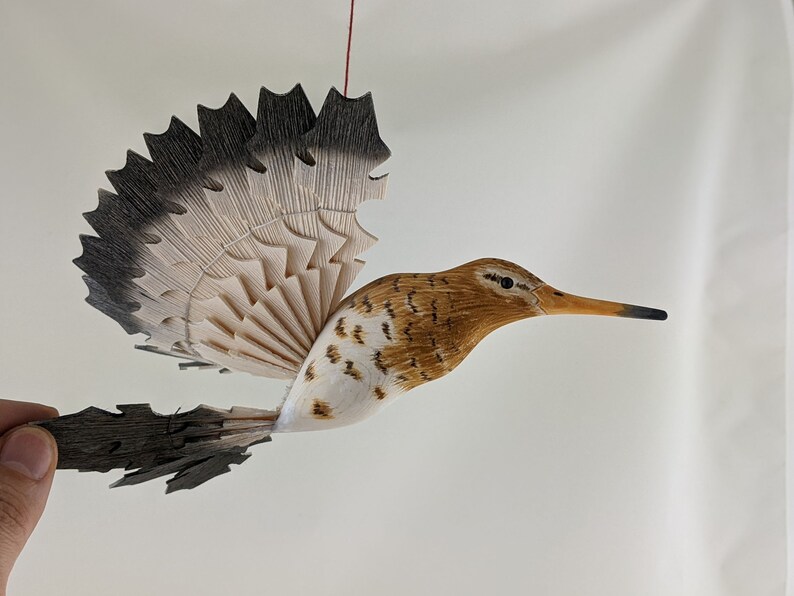 Hand Carved Godwit Bird Wood Carving Fan Bird Mobile Folk Etsy