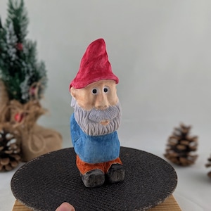 Gnome Wood carving Figurine, Nordic Folk Art Gnome Decor, Hand-Carved Wooden Gnome Figurine, Whimsical Christmas Decoration
