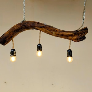 Handcrafted Driftwood Pendant Lamp: Hemp Rope, Edison Bulbs, Boho Lighting