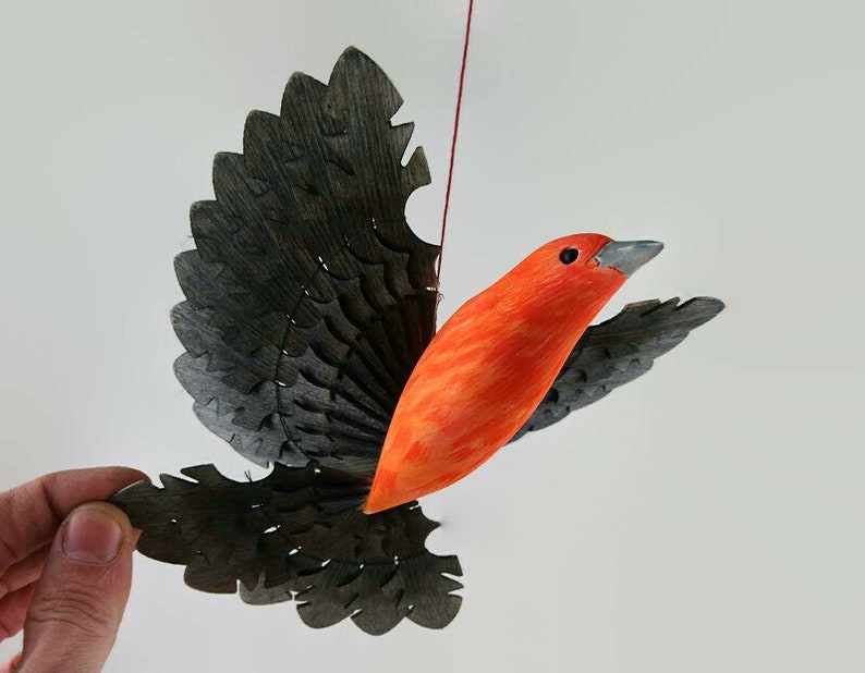 Scarlet Tanager Bird Wood Carving Hand Carved Bird Fan Bird Etsy