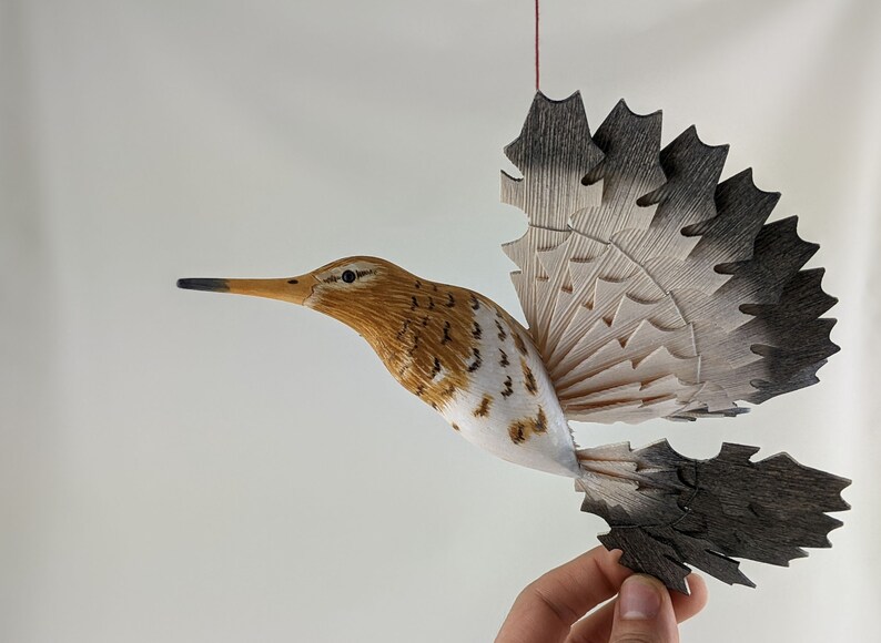 Hand Carved Godwit Bird Wood Carving Fan Bird Mobile Folk Etsy