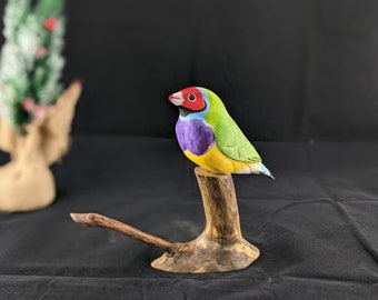 Gouldian Finch Wood Carving, Carved Songbird, Handcrafted Bird Sculpture, Carved Gouldian Finch, Songbird Wood Carving, Woodwork Art Bird