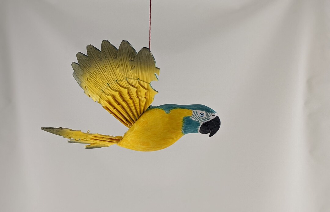 Hand Carved Blue Throated Macaw Fan Bird Mobile Handmade 5th Etsy