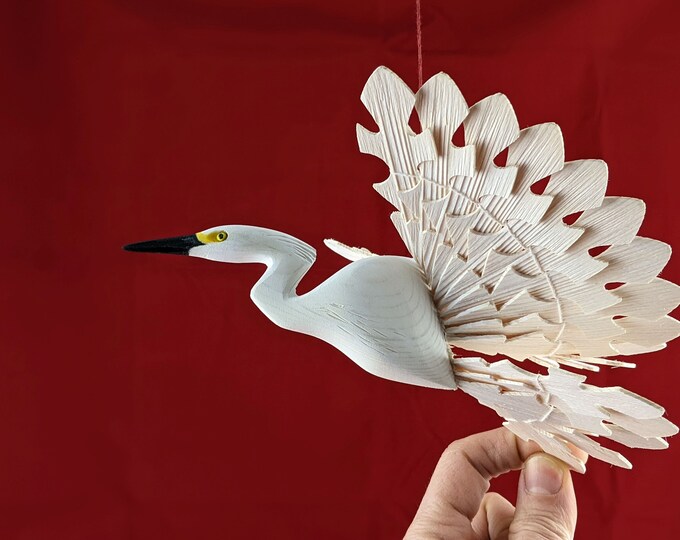 Handmade Snowy Egret Bird Mobile Fan Carving Carved Bird Etsy