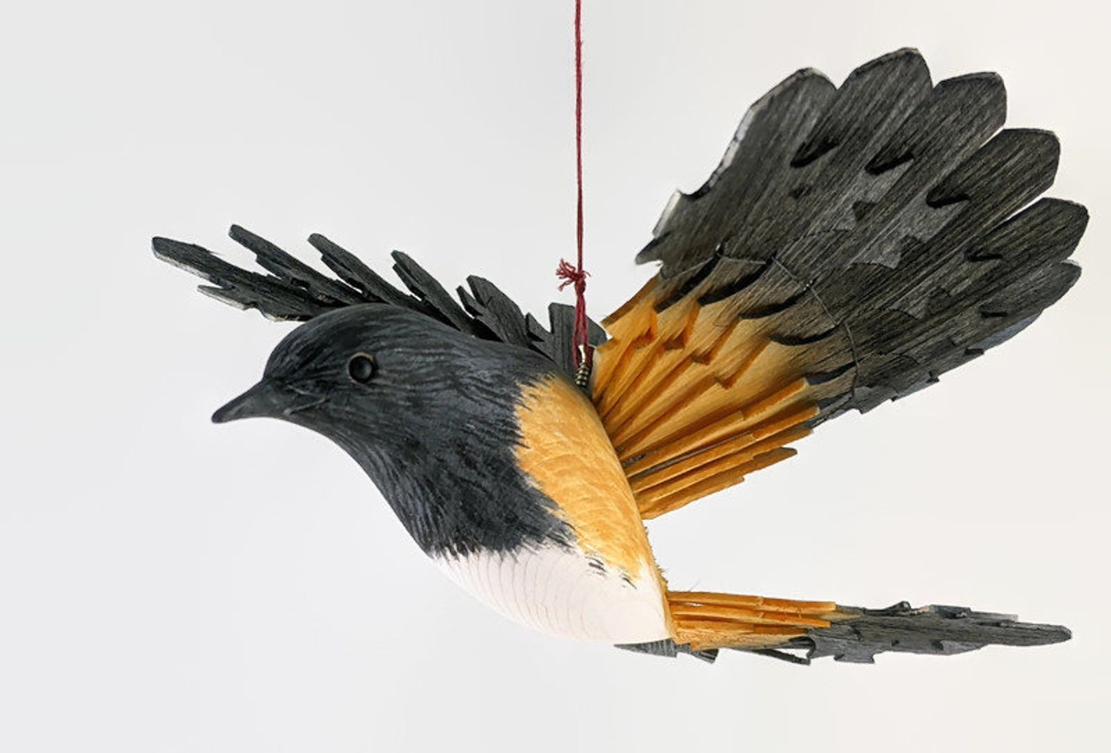 Wooden Bird American Redstart Fan Bird Carving Wood Mobile Etsy