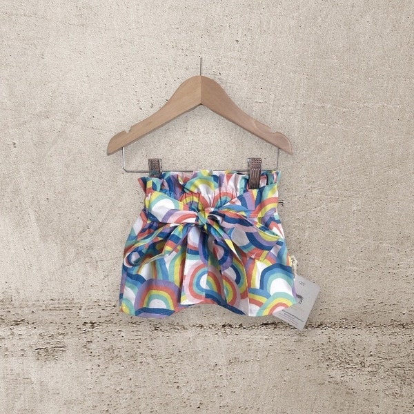 Baby girl toddler rainbow paper bag skirt with sash