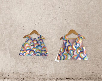 Baby girl toddler "rainbow colour" reversible crop pinafore