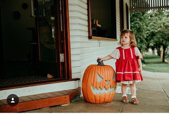 Red Linen Vintage Pinafore Dress: Toddler Girl Apron Smock