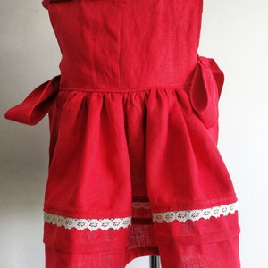 Red Linen Vintage Pinafore Dress: Toddler Girl Apron Smock zdjęcie 6