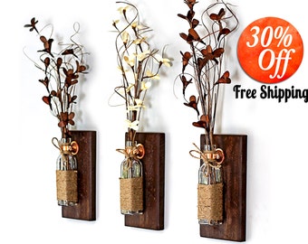 rustic wall décor.rustic candle sconces.country wall décor.wood wall décor.wooden sconce.wood sconces.wall art (Rustic Wall Sconce)