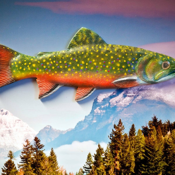 Hand-made and painted wood Brook Trout magnet