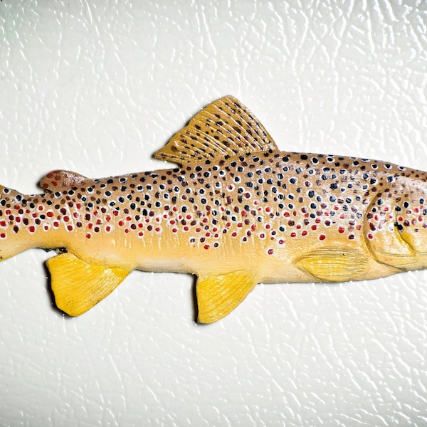 Hand Carved and Painted Brown Trout Magnet.     Ooak, Gift Idea, Home decor, Office decor, One of a Kind, wooden fish, rustic decor