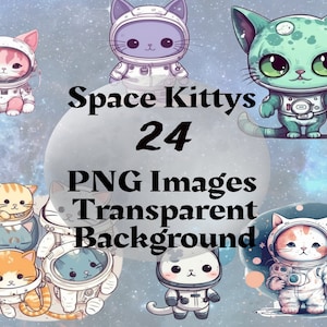 Kawaii Space Kittys / Kitten Clip Art / Cats in Space / Digital PNG Clip Art Images