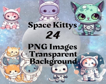 Imágenes prediseñadas de gatitos espaciales kawaii: imágenes PNG (descarga digital)