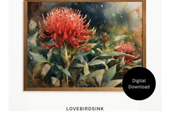 Waratah Watercolor Art Print: Australian Native Flora (Digital Download)