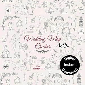 Wedding Map Writer / 150 handgezeichnete Clip Art / Hochzeit Bundle / Einladungen / Hochzeit Clip Art / Digital Download / PNG / DXF