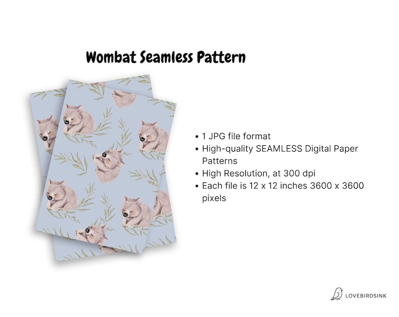 Wombat Australian Animal Watercolor Seamless Digital Paper Boho Nursery ...