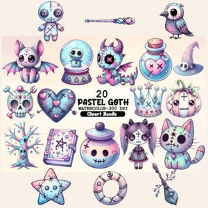 Pacote de Clipart Pastel Goth: Imagens PNG de bruxas kawaii (Download Digital)