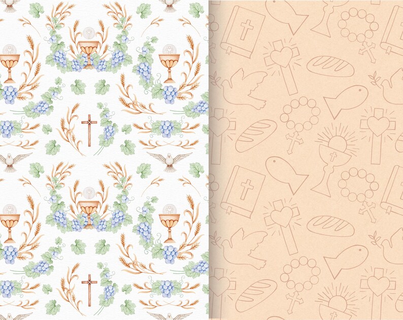 First Communion Seamless Digital Paper | Eucharist, Faith Symbols ...