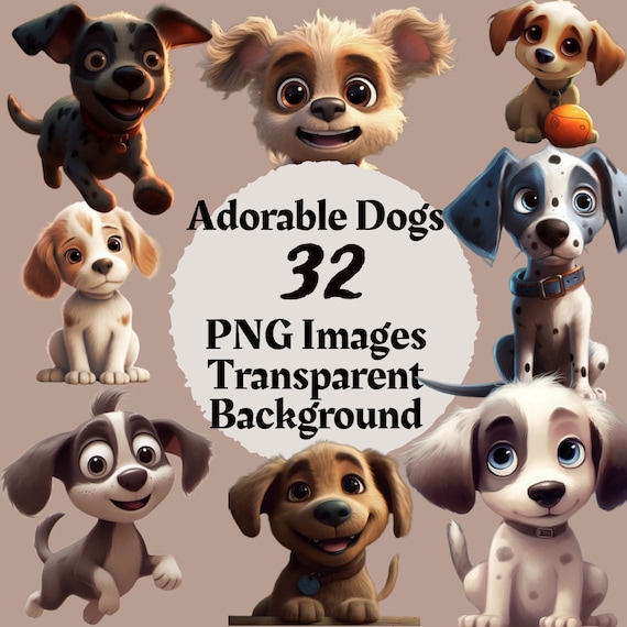 Puppies PNG Clip Art: Pixar Style Dog Images (digital Download)
