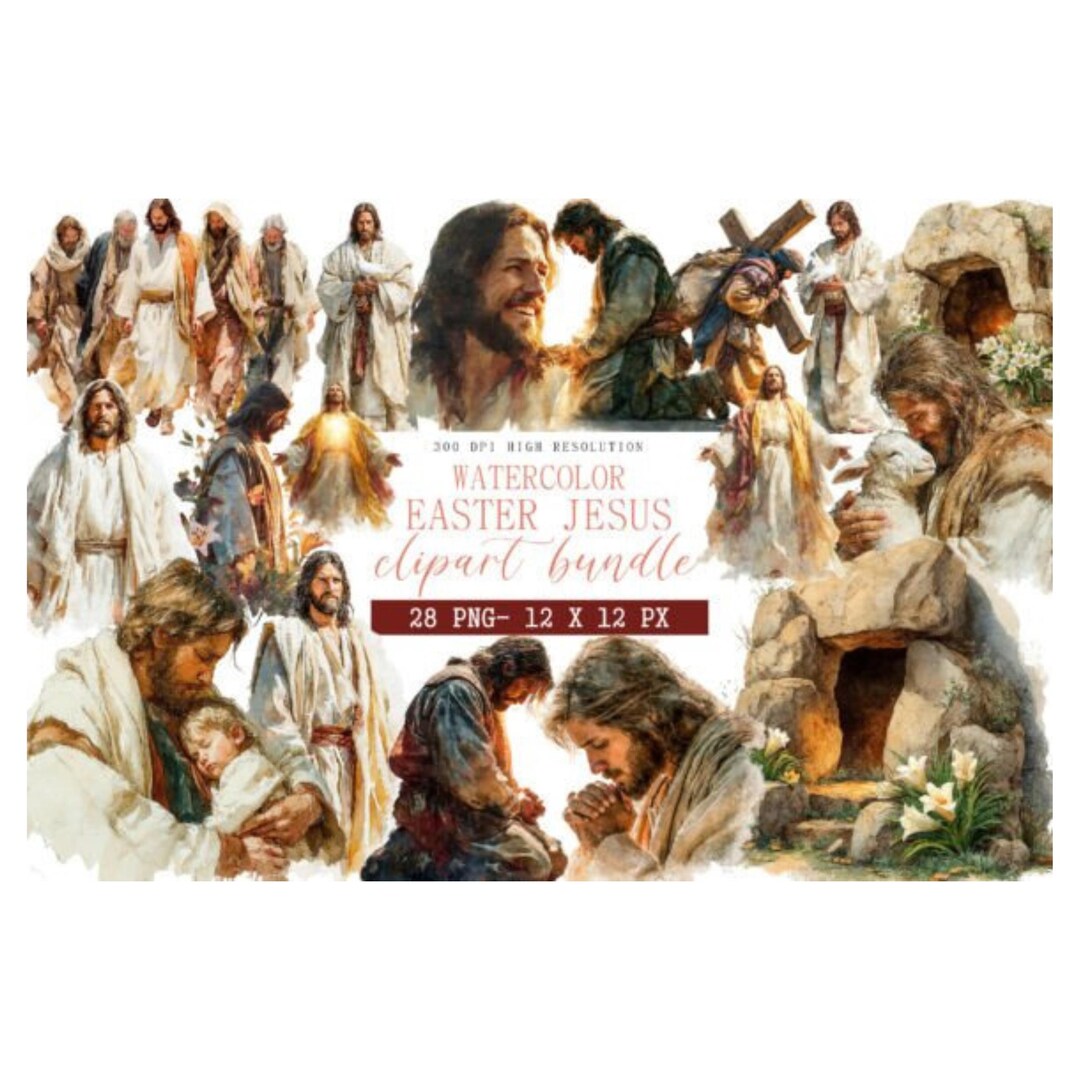 Watercolor Easter Jesus Clipart Bundle, Christian Resurrection Graphics ...
