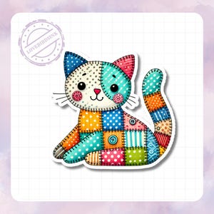 Patchwork Cat Sticker | Quilting | Cute Sticker | Kitty Sticker | Vinyl Decal | Laminated Sticker | Laptop Decal | Cat Lover | 45mm x 45mm