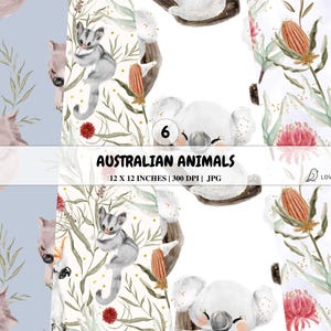 Pacchetto di carta digitale senza soluzione di continuità con acquerello di animali australiani (download digitale)