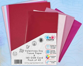 Valentines Day Themed A4 Card and Large Tissue Paper Sheets Bundle Pack of 40
