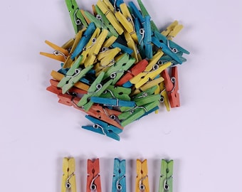 Mini Craft Wooden Clothes Pegs Assorted Colours Wood Packs of 50 & 100