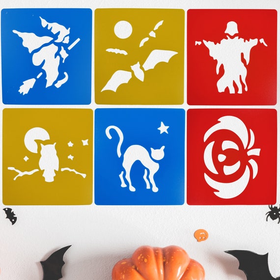 Set of 6 Pieces Halloween Art Stencils for Crafts Reusable Kids Stencils  for Painting, Spooky Plastic Drawing Stencils for Card Making 