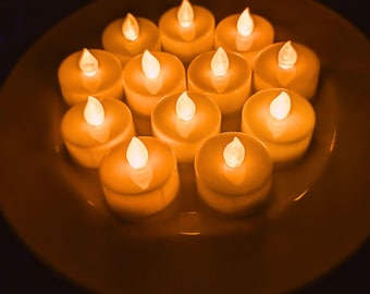 LED Battery Tea Lights Flickering for Lanterns & Candle Holders Pack of 12 Fake Candles.