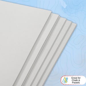 May include: A stack of rectangular, light gray sheets of paper with a smooth, matte surface. The sheets are layered at an angle, showing their thickness. A small white label in the corner features the text "Great for Chalk & Pastels".