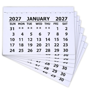 Pestañas de calendario 2027, planificador con vista mensual en miniatura, materiales para calendarios de manualidades.