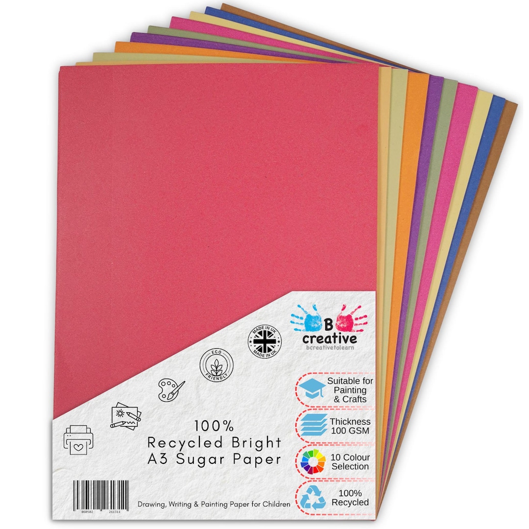 BCreative A4 Recycled White Sugar Paper - 100gsm, 100 Sheets, For Crafts & Classroom
