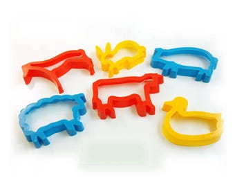 Plastic Farm Yard Animal Dough Cutters for Kids Baking, Biscuit Making & Modelling Pack of 6