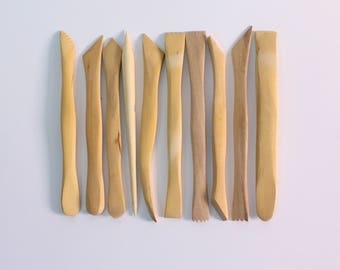 Pottery Clay Tool Set Wooden  for Modelling & Sculpting Pack of 10 Craft Cutters.