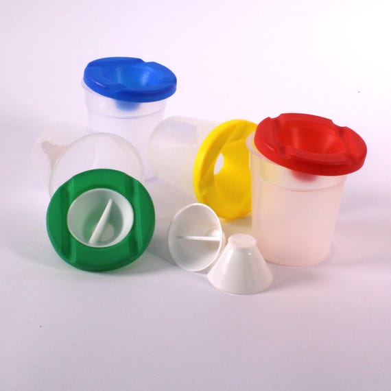 Plastic Non Spill Water Cup Paint Pot & Stopper Lid for Kids Art