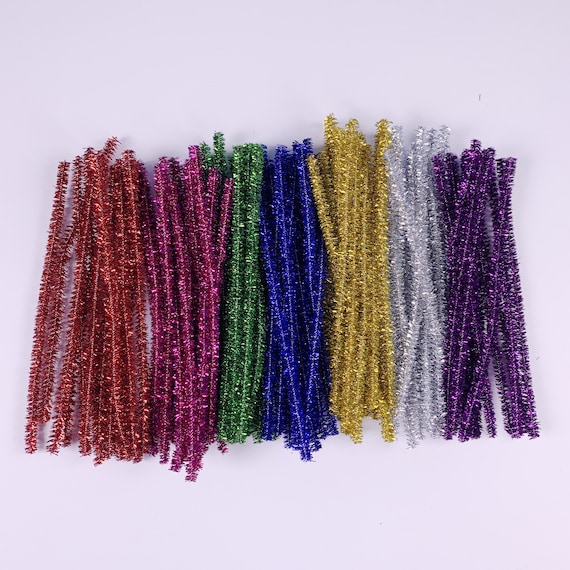 Glitter Pipe Cleaners 100 pack Craft Stems Short Tinsel Pipecleaners 15cm  Glittery xmas Crafting Pipe Cleaners