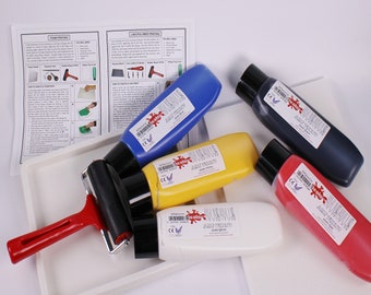 Lino Printing Kit Including Polystyrene Sheets, Lino Roller, Ink Tray, Paint, Class Pack for Kids