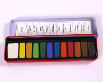 Watercolour Paint Palette 12 Colour Block  Tin with Size 6 Painting Synthetic Brush