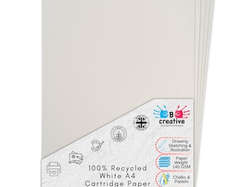 A4 Cartridge Paper  Recycled  100% EcoArt  White  140gsm - Suitable for bookmaking, sketching, painting, printing and more
